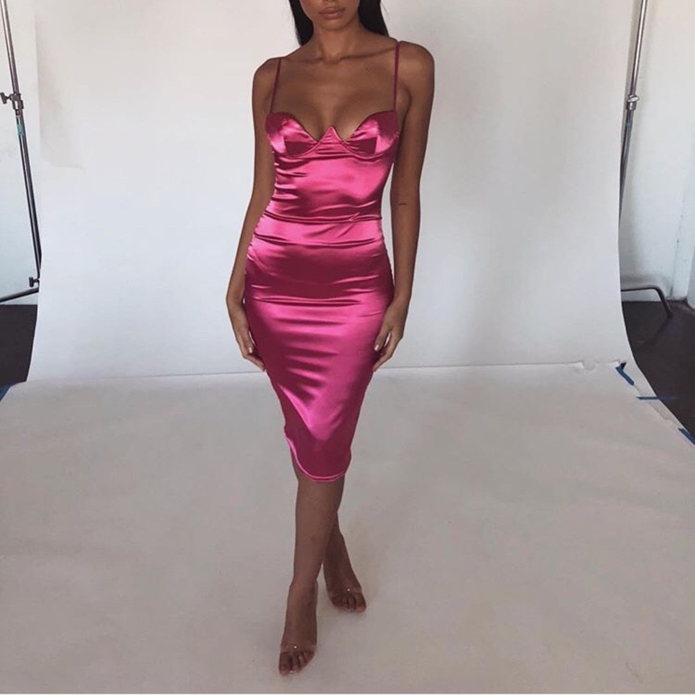 BNWT Meshki Pink Satin Dress AU L - Picture 1 of 3